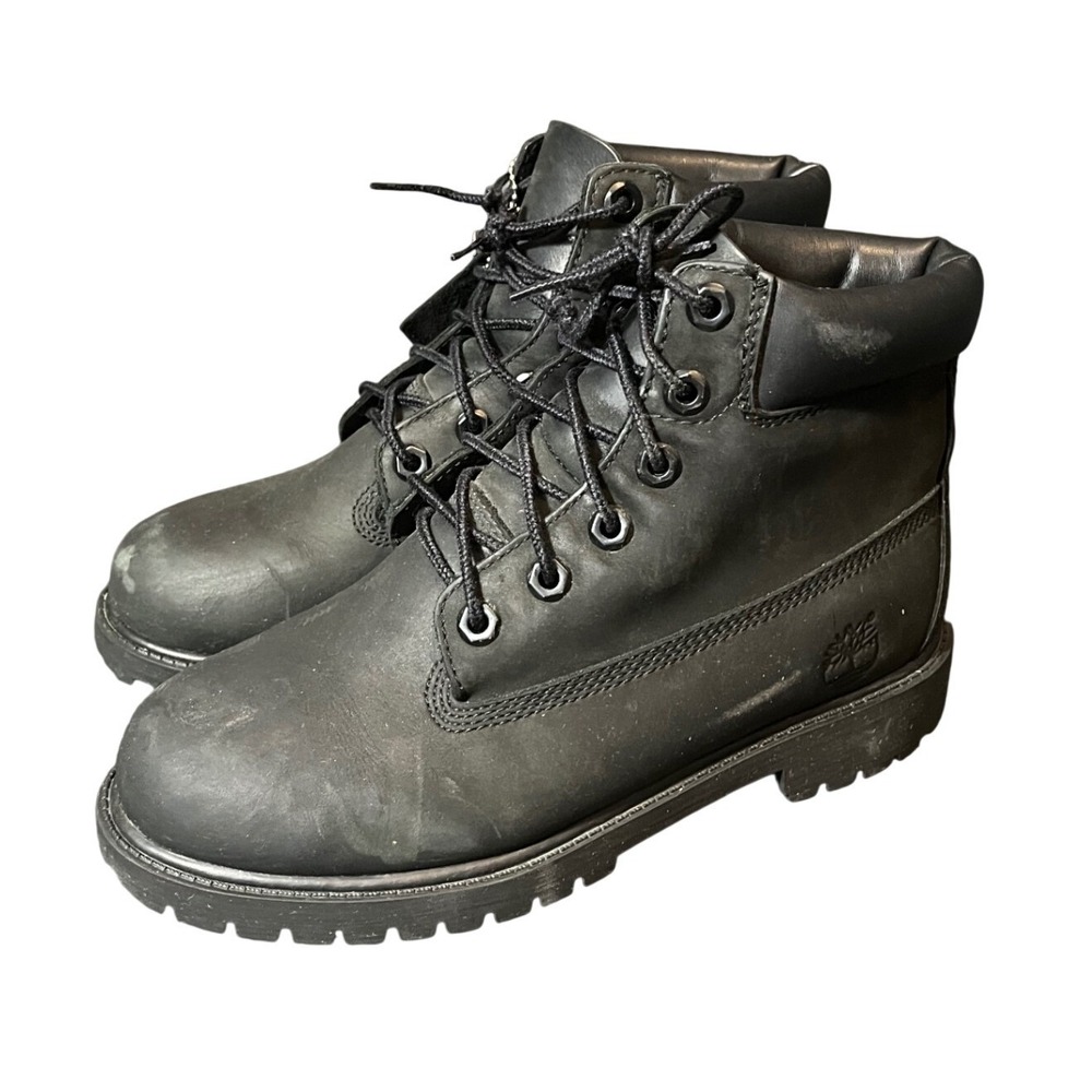 Timberland 6 Inch Premium Boots Kids Size 5 Black Nubuck Leather 12907